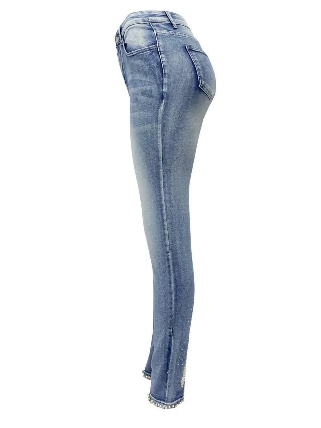 Rhinestone denim leggings with pockets - Love Salve